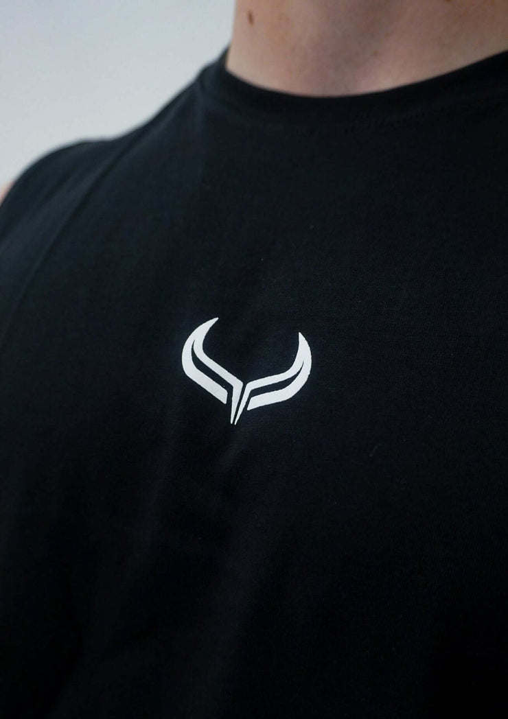 Black High-Impact Sports Cutoff Shirt for Men - Logo