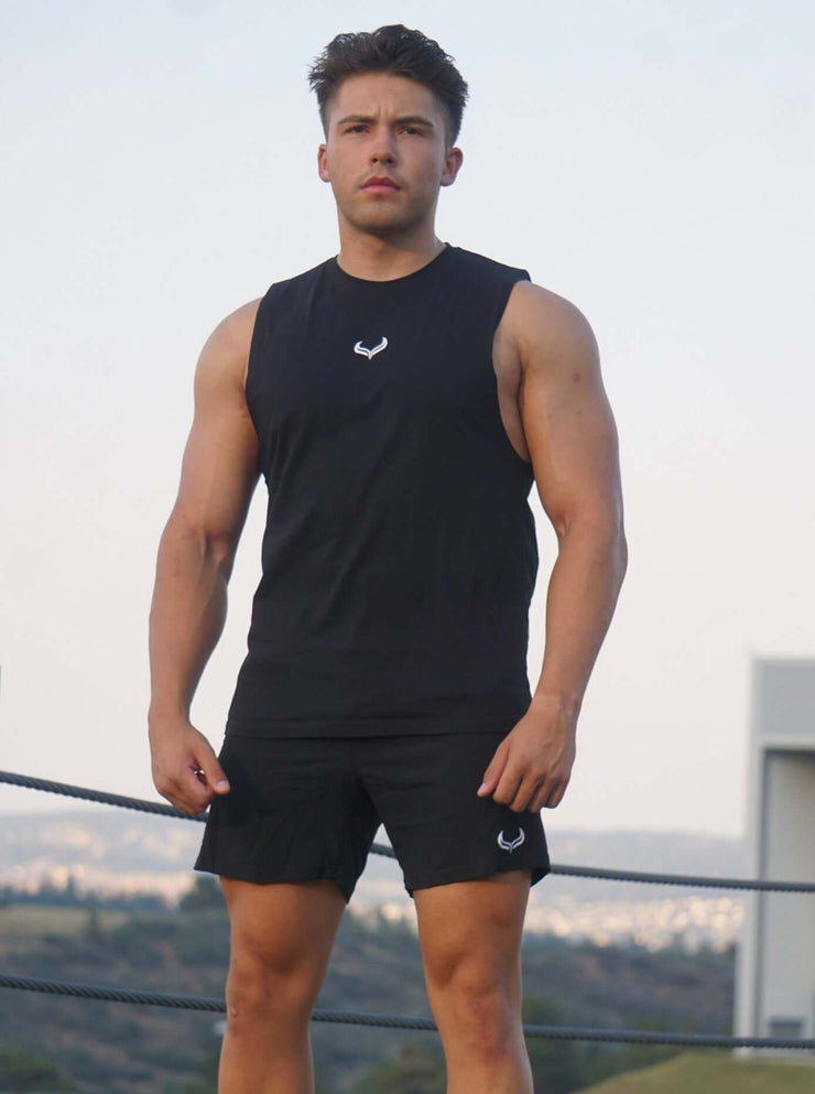 Black High-Impact Sports Shorts for Men - Front View